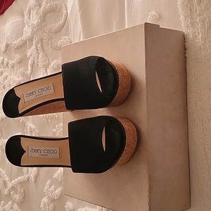 Jimmy Choo 37 1/2 Black Suede Mules DEEDEE